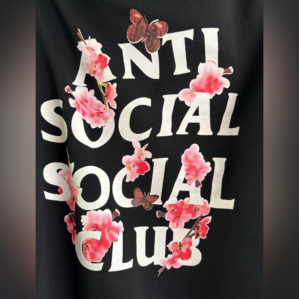 Black anti social social club pullover hoodie cherry blossom/ butterfly - Picture 1 of 5